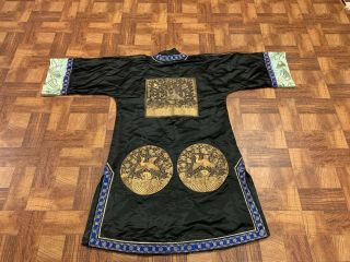Antique Chinese Qing Dynasty 19th Century Embroidery Silk Crane Rank Badge Robe 3