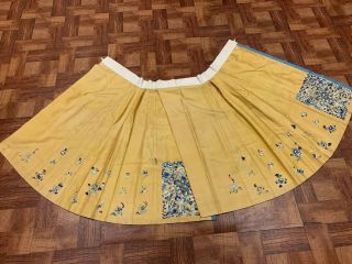 Antique Chinese Qing Dynasty 19th Century Embroidery Silk Yellow Skirt 11