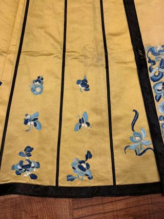 Antique Chinese Qing Dynasty 19th Century Embroidery Silk Yellow Skirt 4