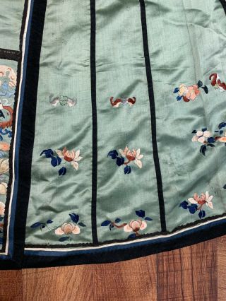 Antique Chinese Qing Dynasty 19th Century Embroidery Green Silk Skirt 10