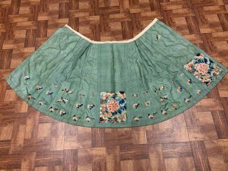 Antique Chinese Qing Dynasty 19th Century Embroidery Green Silk Skirt 12