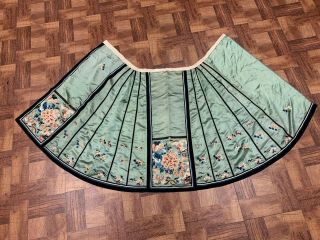 Antique Chinese Qing Dynasty 19th Century Embroidery Green Silk Skirt