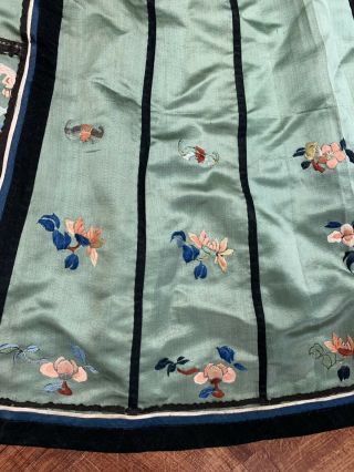 Antique Chinese Qing Dynasty 19th Century Embroidery Green Silk Skirt 5