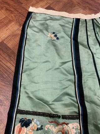 Antique Chinese Qing Dynasty 19th Century Embroidery Green Silk Skirt 7