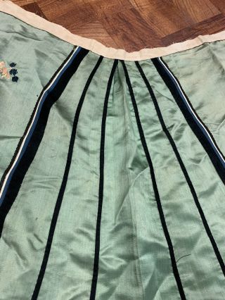 Antique Chinese Qing Dynasty 19th Century Embroidery Green Silk Skirt 8