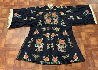 Antique Chinese Qing Dynasty 19th Century Embroidery Silk Robe