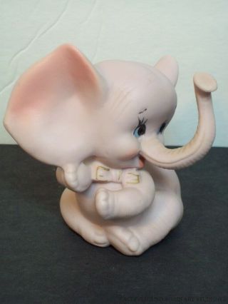 Pink Elephant Bow Tie Bisque Porcelain Figurine Vintage Japan Sitting Figure Old