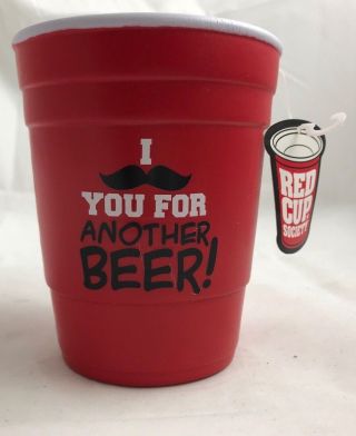 Red Solo Cup Society " I Mustache You For Another Beer " Foam Beer Can Cooler