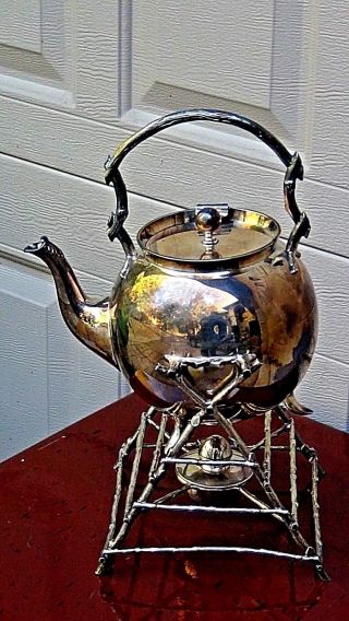 Victorian French Isilver Plated Coffee/tea Pot On Stand With Warmer,  Marked