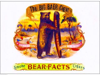 Baer Facts Bear Vintage Cigar Tobacco Box Crate Inner Label Art Print