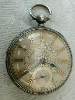 Vintage Large Heavy Silver Faced Ornate Fusee Pocket Watch