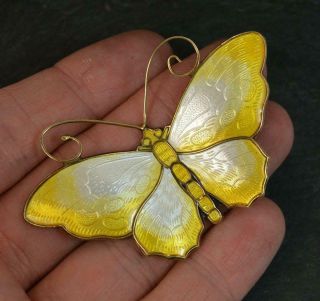 Large David Andersen Solid Silver & Yellow Enamel Butterfly Brooch