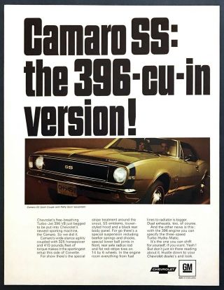 1967 Chevrolet Camaro Ss 396 Sport Coupe Rally Sport Photo Vintage Print Ad