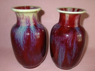 Antique 19th C Chinese Porcelain Red Flambe Oxblood San De Bouef Vases