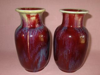 Antique 19th C Chinese Porcelain Red Flambe Oxblood San De Bouef Vases 2