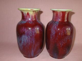 Antique 19th C Chinese Porcelain Red Flambe Oxblood San De Bouef Vases 3