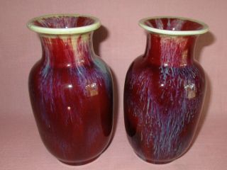 Antique 19th C Chinese Porcelain Red Flambe Oxblood San De Bouef Vases 4