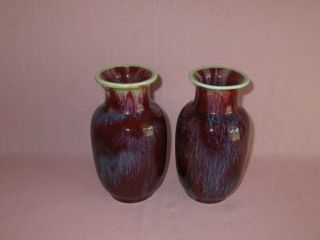 Antique 19th C Chinese Porcelain Red Flambe Oxblood San De Bouef Vases 5