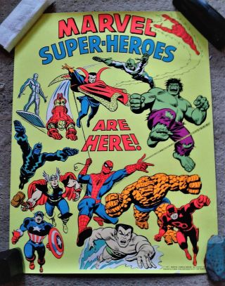 Marvel Heroes Are Here (1971) 3rd Eye Black Light Poster Brilliant Color