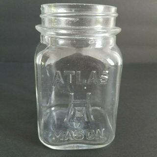 Vintage Atlas Mason Jar Pint H Over A Clear Glass Square Fruit Canning E 13