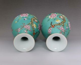 OLD RARE PAIR CHINESE FAMILLE ROSE PORCELAIN VASES QIANLONG MARKED (E81) 5