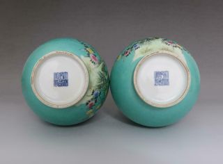 OLD RARE PAIR CHINESE FAMILLE ROSE PORCELAIN VASES QIANLONG MARKED (E81) 6