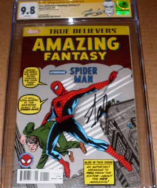 Fantasy 15 Cgc Ss 9.  8 Signed Stan Lee True Believer Reprint Spider - Man