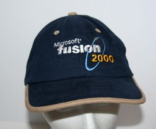 Vintage Blue & Tan Microsoft Fusion 2000 Baseball Truckers Cap Hat Nos