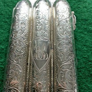 Antique Engraved Sterling Silver Three Finger Cigar Case 1902 Samuel M Levi 132g