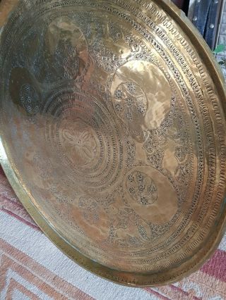 Fine Large Antique Middle Eastern Hand Chased Brass Tray C1890s
