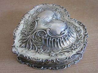 Antique Large Whiting Co Sterling Silver Fancy Heart Shaped Jewelry Dresser Box