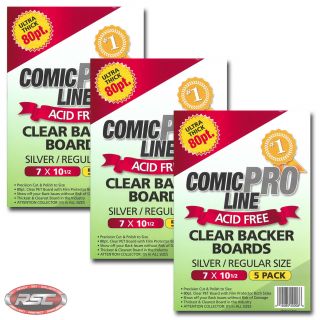 15 - Comic Pro Line Silver / Regular 80pt Clear Pet Backer Boards 7 " X 10 - 1/2 "