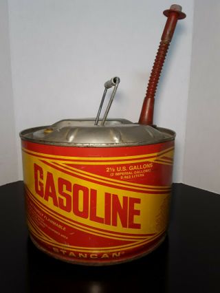 Vintage 2.  5 Gal Stancan Metal Gas Can With Red Spout