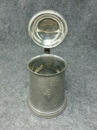 Fraternal Pewter Beer Stein with Glass Bottom G.  B.  Kip BETA 1901 3