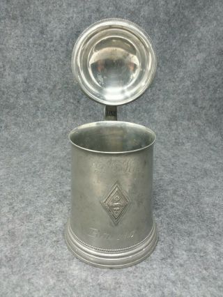 Fraternal Pewter Beer Stein with Glass Bottom G.  B.  Kip BETA 1901 4