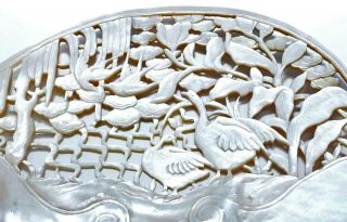 CHINESE ANTIQUE CARVED MOTHER OF PEARL SHELL NACRE DUCKS & BIRDS 2