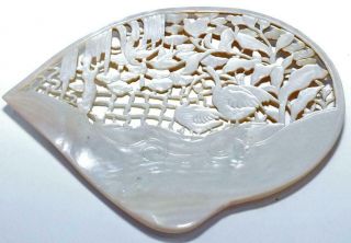 CHINESE ANTIQUE CARVED MOTHER OF PEARL SHELL NACRE DUCKS & BIRDS 3
