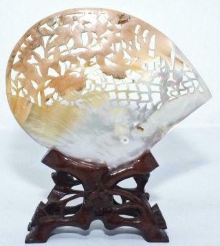 CHINESE ANTIQUE CARVED MOTHER OF PEARL SHELL NACRE DUCKS & BIRDS 4