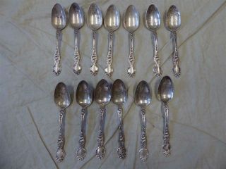 13 Antique 1904 R.  Wallace & Sons " Violet " Sterling Silver 6 " Teaspoons No Mono