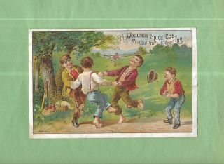 Early Baseball Bat,  Boys Play On Colorful Lion Coffee Victorian Trade Card