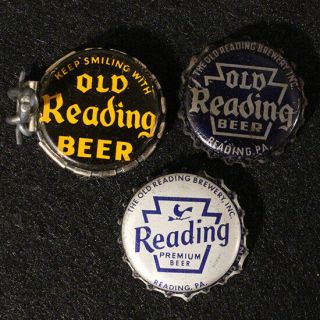 3 Old Reading Cork Lined Beer Bottle Cap Crown Reading,  Pennsylvania Resealer Pa