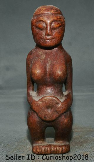 8.  4 " Old Chinese Hongshan Culture Red Jade Stone Carved Woman Big Boobs Statue