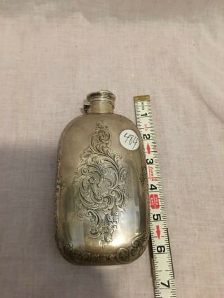 Vintage Sterling Silver And Glass Flask 3 Marks