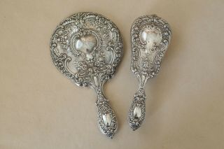 Vintage Gorham Sterling Silver Round Hand Mirror And Brush Dressing Set