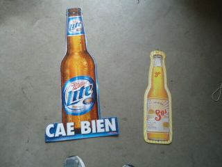 2 Metal Beer Bar Signs Miller Lite & Mexican Sol Bottles Man Cave Items