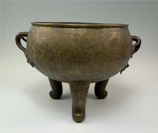 Large Antique Decorated Chinese Bronze Censer Pot Incense Burner