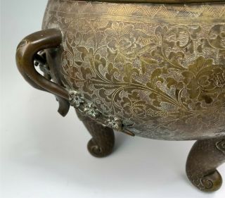 Large Antique Decorated Chinese Bronze Censer Pot Incense Burner 2