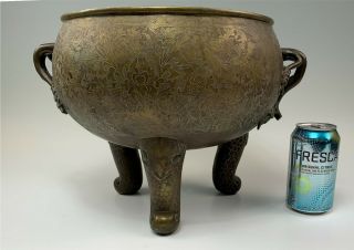 Large Antique Decorated Chinese Bronze Censer Pot Incense Burner 4