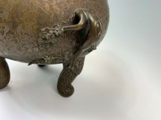 Large Antique Decorated Chinese Bronze Censer Pot Incense Burner 5