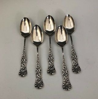 Set Of 5 Rococo Dominick & Haff Sterling Silver Teaspoons Monogrammed " R "